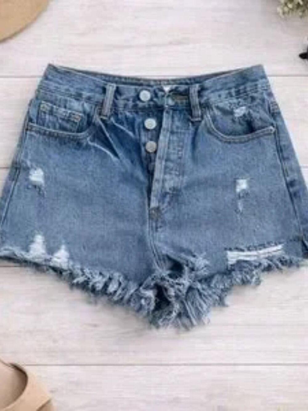By Together Distressed Dark Blue Denim Cutoff Shorts
